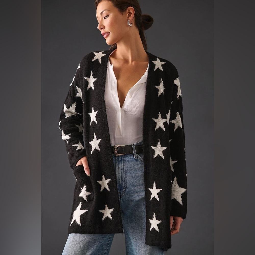 Anthropologie (Maeve) Black and White Star Cardigan Sweater Size M/L
